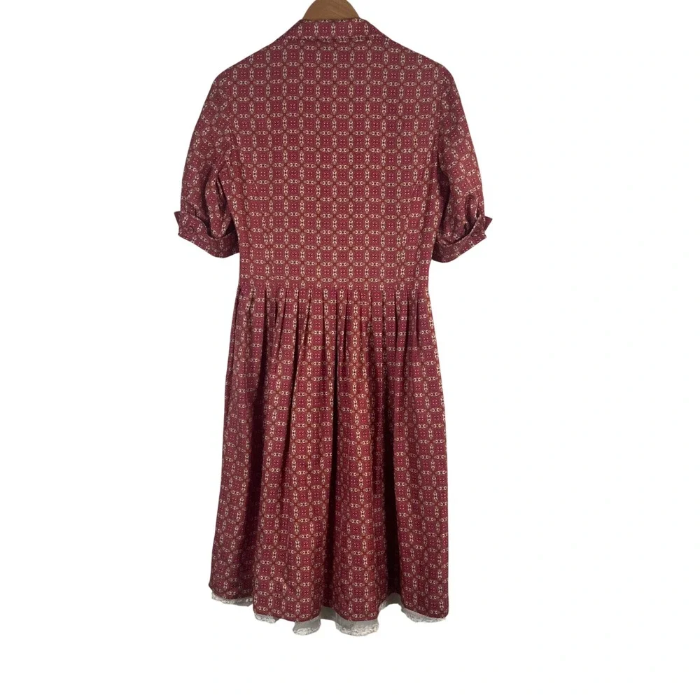 Ann Taylor Womens 8 Pink 100% Silk Feminine Medallion Fit Flare Midi Dress Retro